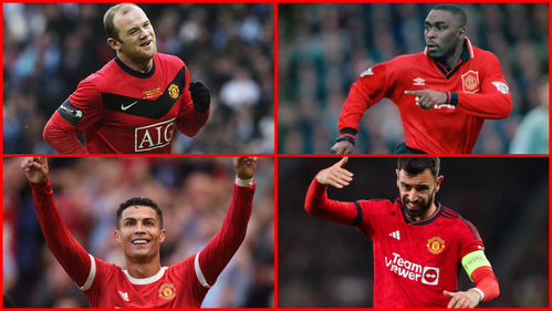 Way Rooney, Andy Cole, Bruno Fernandes and Cristano Ronaldo collage