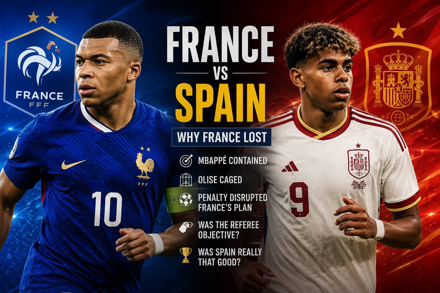 Kylian Mbappé and Lamine Yamal before the France vs Spain 2026 FIFA World Cup semi final as Spain defeated France 2-0.